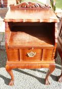 South African Hard Wood Carved Bedside Cabinet on ball & Claw Feet, with glass topped drawer