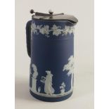 Early 20th Century Wedgwood Dip Blue Large Jug with pewter fittings height 19cm