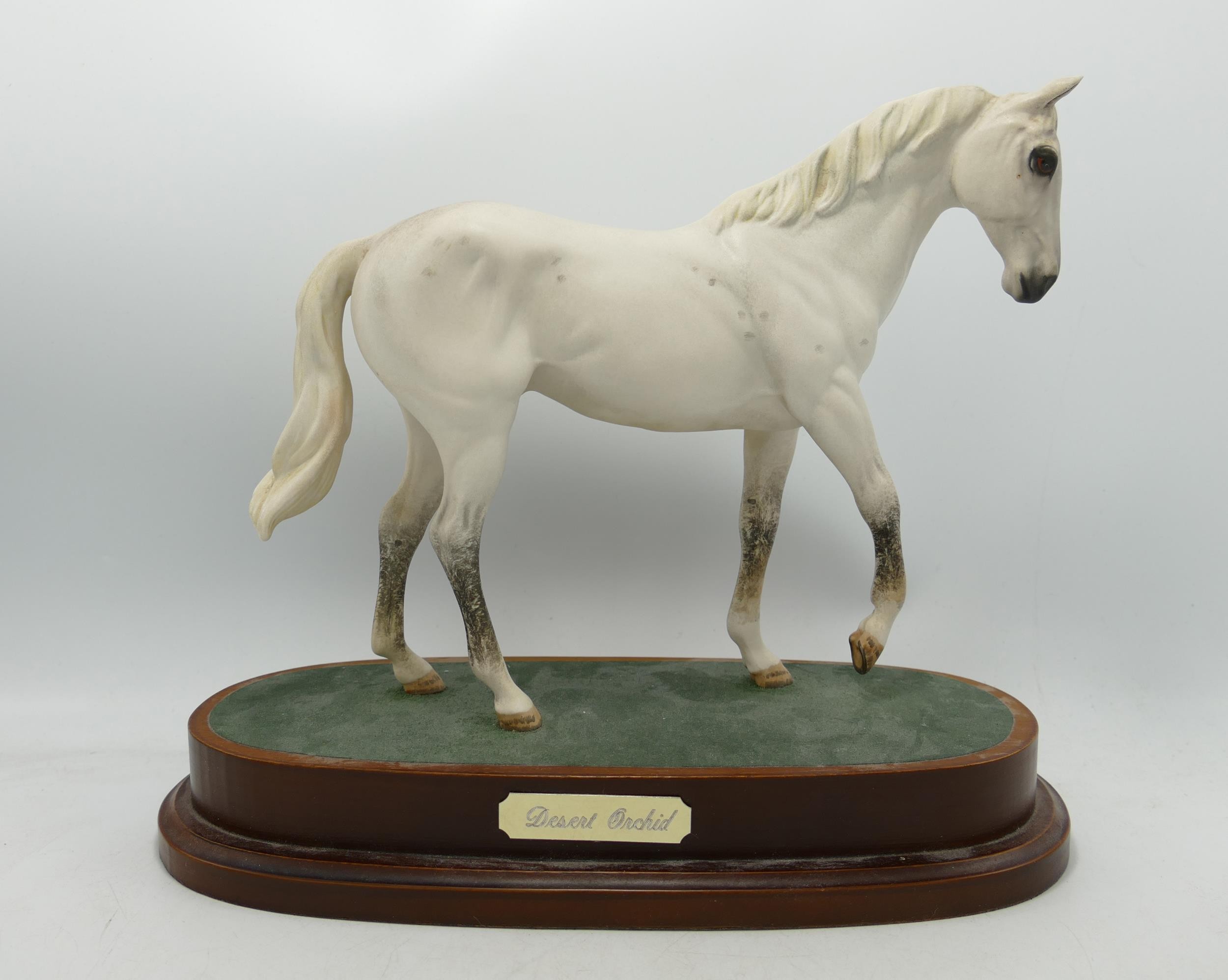 Royal Doulton Desert Orchid white horse on wooden base