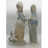 Lladro Girl with Kittens & Girl with Lillie's figures, tallest 24cm(2)