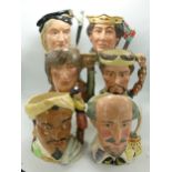 Royal Doulton Shakespeare Collection Character Jugs to include Hamlet D6672, Henry V D6671, Romeo