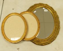 Oval Framed Gilt type Wall Mirror & 2 similar picture frames(3)