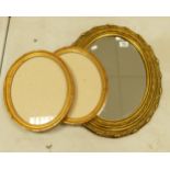 Oval Framed Gilt type Wall Mirror & 2 similar picture frames(3)