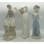 Lladro Girl with Rabbit, Sleepy Boy & Child with Hat figures, tallest 22cm(3)