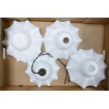 Six Ruffle Edged Industrial White Glass Light Shades, largest diameter 21cm(6)