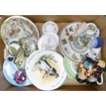 A mixed collection of items to include decorative plates, miniature similar items, Coalport Lidded