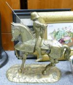 Heavy brass figure of a Knight on horseback, height 29cm