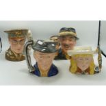 Royal Doulton Large Character Jugs Glenn Miller D6970, Anne Oakley D6732, The Collector D6796 &