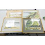 Four Framed Landscapes including G Downs Watercolour, largest 42 x50cm(4)