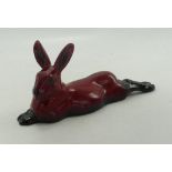 Royal Doulton Flambe Hare, signed Noke, length 20cm