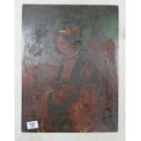 Painted Metal Panel with image of Tudor Lady Portrait, looks to have heat damage 45.5cm x 34.5cm