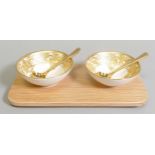 De Lamerie Empress Pattern Dip Bowl Gift Set in Impressive Leather Box, gold spoon