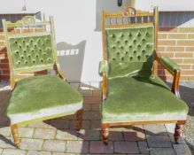 Pair of Edwardian Upholstered His & Hers Library Chairs(2)