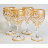 Four De Lamerie Gilded Glass Crystal Red Wine Glasses , initialed MM, boxed (4)