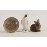 Poole Pottery Figure of Penguin Rabbit & pin dish(3)