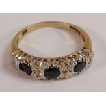 9ct gold sapphire & diamond ring, size K,2.2g.