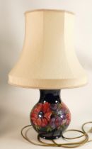 Moorcroft Anemone on Blue Ground Large Lamp Base with shade, complete height 56cm
