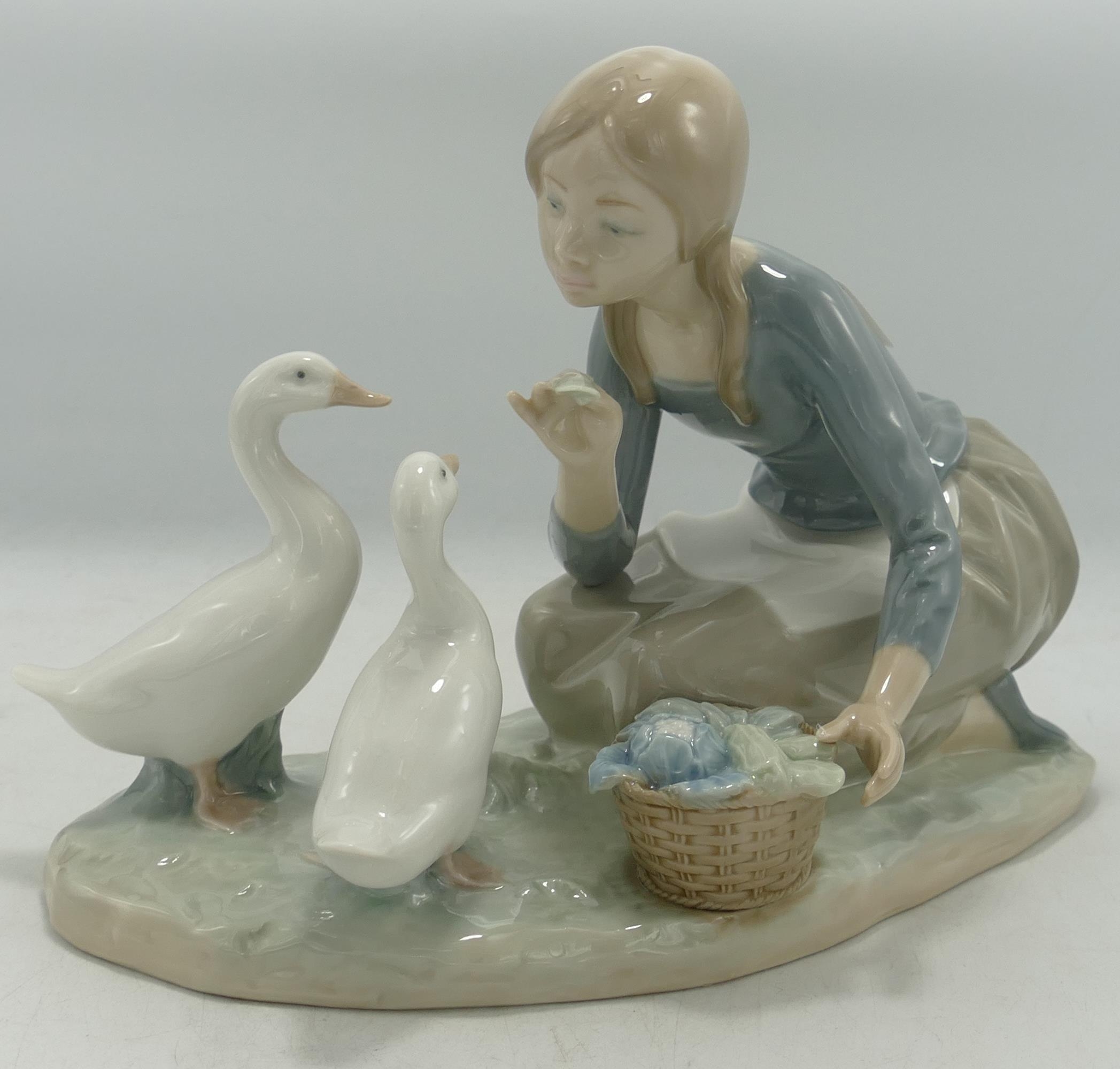 Lladro Girl with Geese Figure 4849, length 24cm