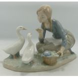Lladro Girl with Geese Figure 4849, length 24cm