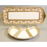 De Lamerie Fine Bone China heavily gilded Exotic Garden patterned Entree Dish & Oblong Tray ,