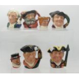 Royal Doulton miniature character jugs Mine Host D6513, Falstaff, Apothecary D6581, Guardsman D6582,