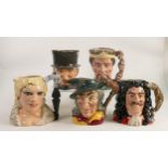 Royal Doulton large character jugs Pied Piper D6403, Mae West D6688, Macbeth D6667, John Peel and