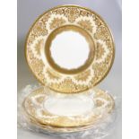 De Lamerie Fine Bone China heavily gilded Exotic Garden patterned Dinner plates in a Cream on