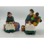 Royal Doulton Character Figures Silks & Ribbons Hn2017 (chip to dress) & The Old Balloon Seller