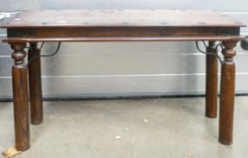 Modern Dark Wood & wrought Iron Side Table, length 120cm