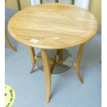 Ercol Blonde Coffee Table with smoke glass lower shelf, diameter 60cm, height 63cm