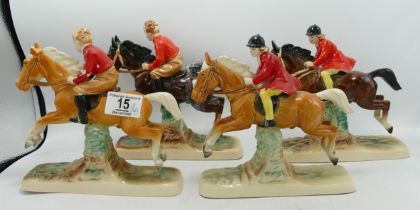 Hertwig Katzhutte Art Deco figure of Boys & Girls on horseback jumping fences, all with damage or