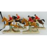 Hertwig Katzhutte Art Deco figure of Boys & Girls on horseback jumping fences, all with damage or