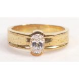 Tru Diamonds oval white stone ring, size R, with unknown gilt metal setting. High quality piece with