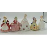 Royal Doulton Lady Figures Lavender Rose Hn3481, Babie Hn1679, Bo Peep Hn1811, Valerie Hn2107 &