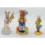 Royal Doulton Bunnykins figures England Athlete DB216, Tourist DB190 and toby Party-Time D7160. (3)