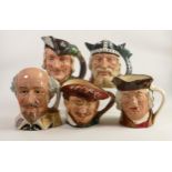 Royal Doulton large character jugs Robin Hood D6527, Sam Johnson , William Shakespear D6689, Drake