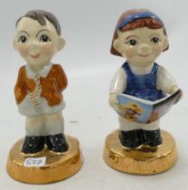 Pair Carltonware Children figures with gold bases, Girl Millennium figure and Schoolboy, boxed. (2)