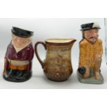 Royal Doulton Large Toby Jugs The Huntsman, Sir Francis Drake & similar Queens Coronation Jug(3)