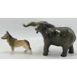 Beswick Elephant (tusk reglued) together with small Alsatian Dog(2)