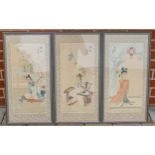 Three 19th century Chinese watercolours with images of women in national costume, each 64 x 34cm. (