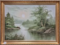 Framed Oil on Canvas Landscape, signed, 62 x 88cm