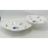 Two Late 18th / early 19th Century Derby Footed Bowls in the Blue Corn Flower Design, largest length