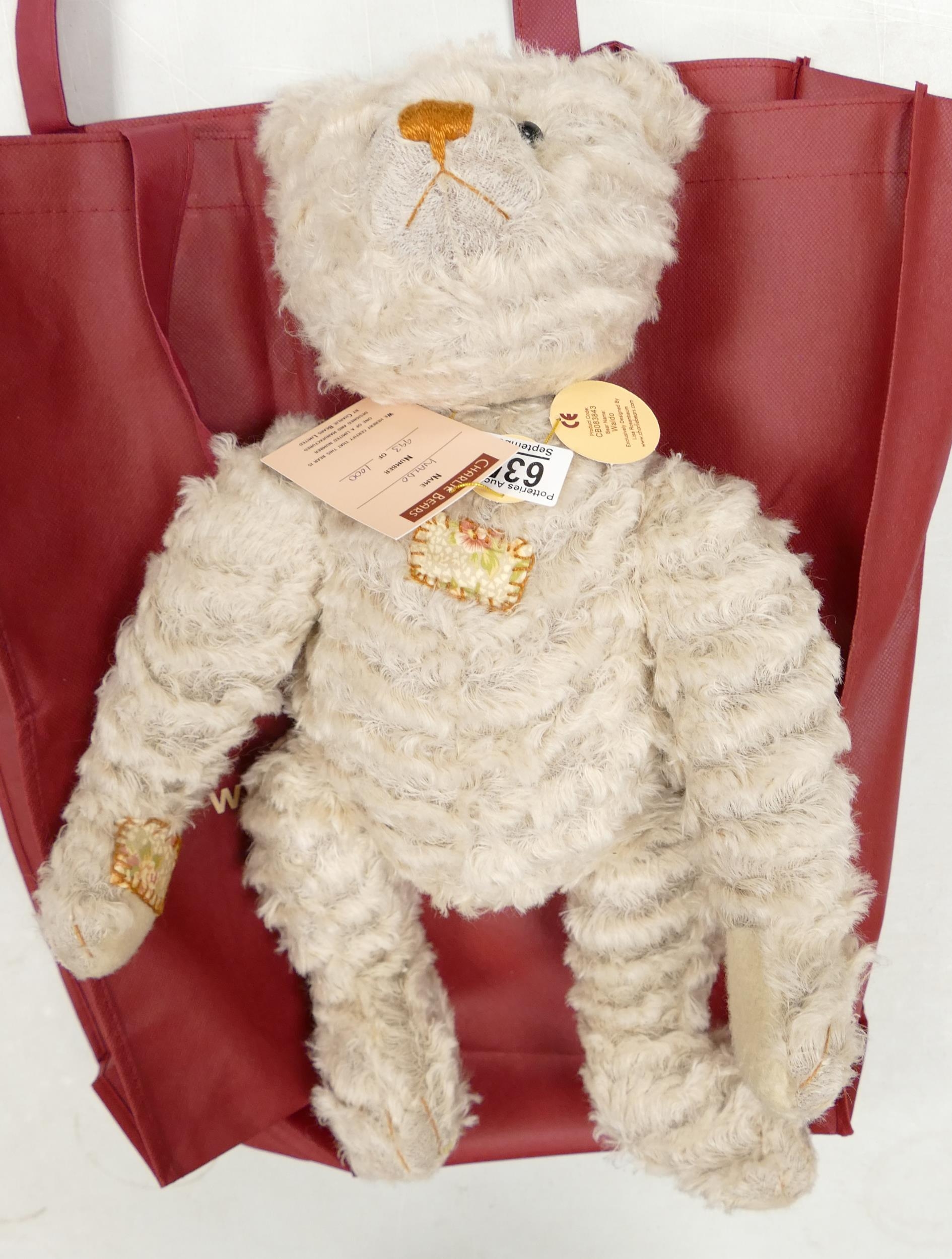 Charlie Bear Large Quality Teddy Bear Waldo ,limited edition, height 46cm, with tag & presentation