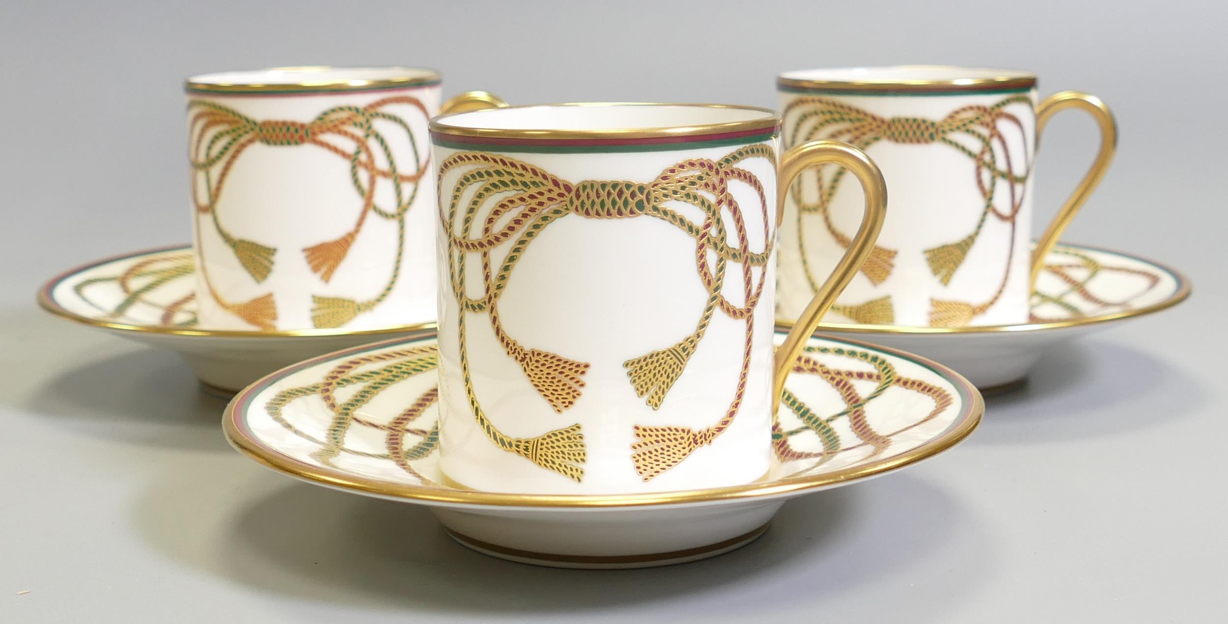 De Lamerie Fine Bone China heavily gilded Special Commision patterned Coffee Can & Saucer Sets ,