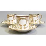 De Lamerie Fine Bone China heavily gilded Special Commision patterned Coffee Can & Saucer Sets ,