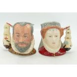 Royal Doulton small size character jugs Queen Elizabeth I D6821 and King Phillip of Spain D6822(2)