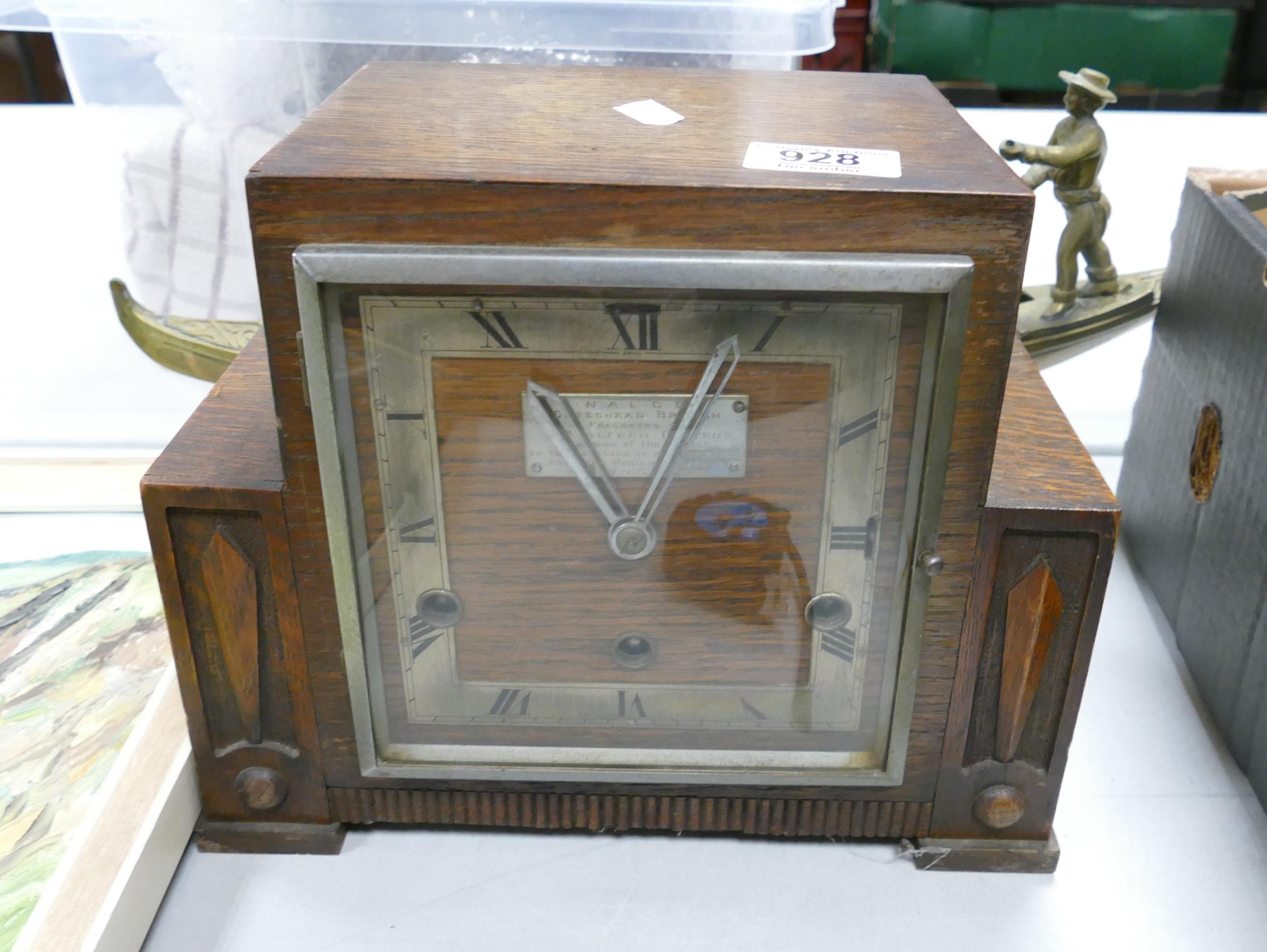 Oak Cased Presentation Art Deco Mantle Clock