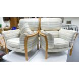 Two Wide Upholstered Ercol Armchairs, style 0080(2)