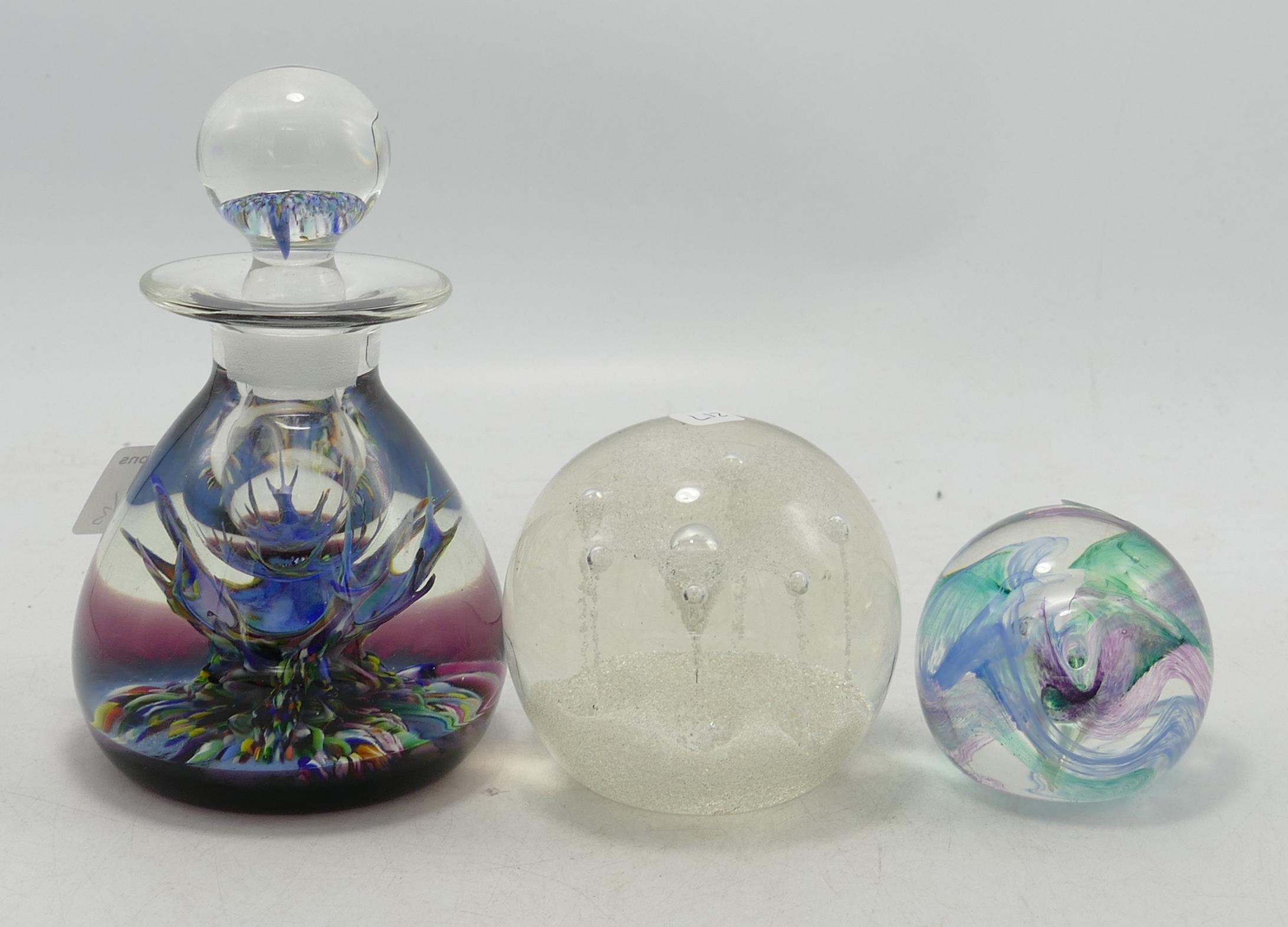 Caithness Glass Paperweights & Bottle, tallest 13cm(3)