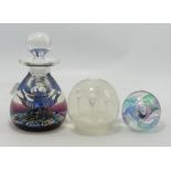 Caithness Glass Paperweights & Bottle, tallest 13cm(3)